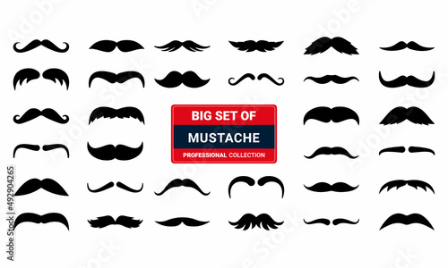 Photo Big set of men mustaches vector silhouettes.