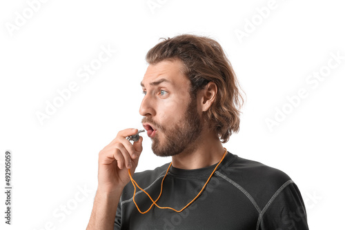 Sporty male coach with whis...