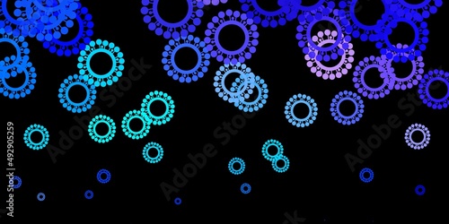 Dark pink, blue vector backdrop with virus symbols.