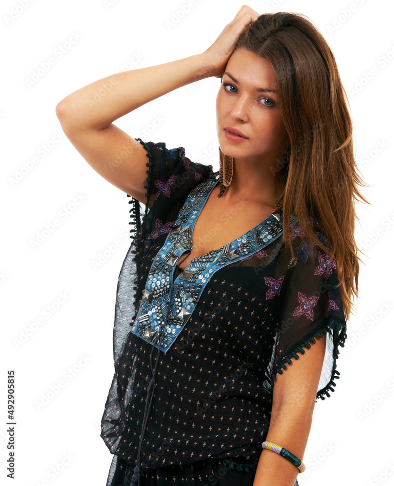 Far-East fashionista. Studio shot of a fashionably dressed young woman isolated on white.