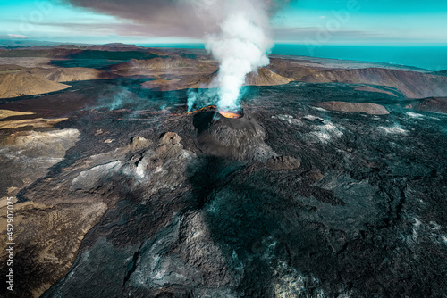 Fagradalsfjall volcano eruption in Iceland. September 2021.