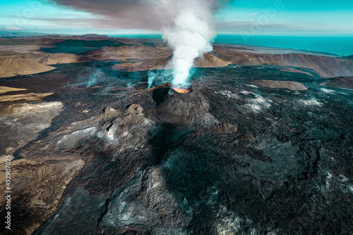 Fagradalsfjall volcano eruption in Iceland. September 2021. photo