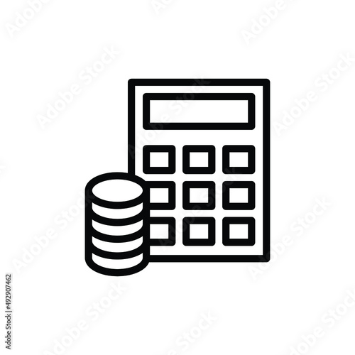 Budget icon. Simple outline style. Money flow account with calculator. Business concept. Vector design illustration isolated. EPS 10