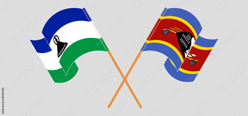 Crossed and waving flags of Lesotho and Eswatini Crossed and waving flags of Lesotho and Eswatini