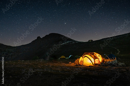 The milkyway galaxy over Olympos mountain, from different angles. Hiking at night to explore wanderfull views.