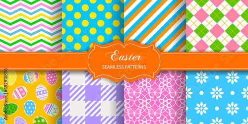 Set of easter seamless patterns. collection of colorful textures