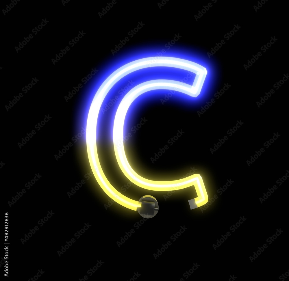 Neon Ukraine Lights Themed Characters Letter C Neon Ukraine Lights Themed Characters Letter C