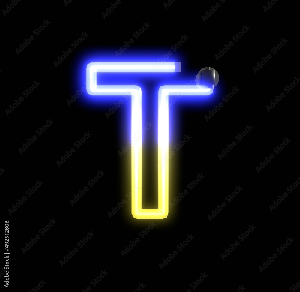 Neon Ukraine Lights Themed Characters Letter T Neon Ukraine Lights Themed Characters Letter T