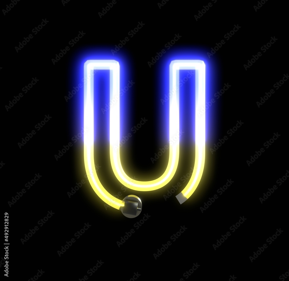 Neon Ukraine Lights Themed Characters Letter U Neon Ukraine Lights Themed Characters Letter U