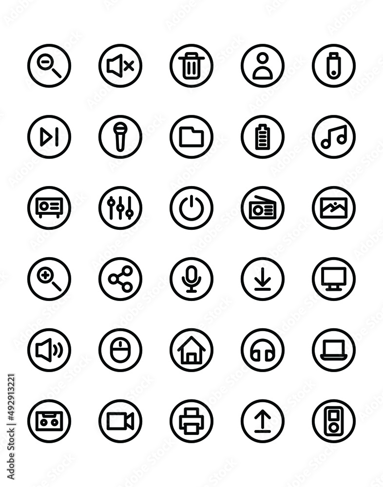 Multimedia Icon Set 30 isolated on white background Multimedia Icon Set 30 isolated on white background