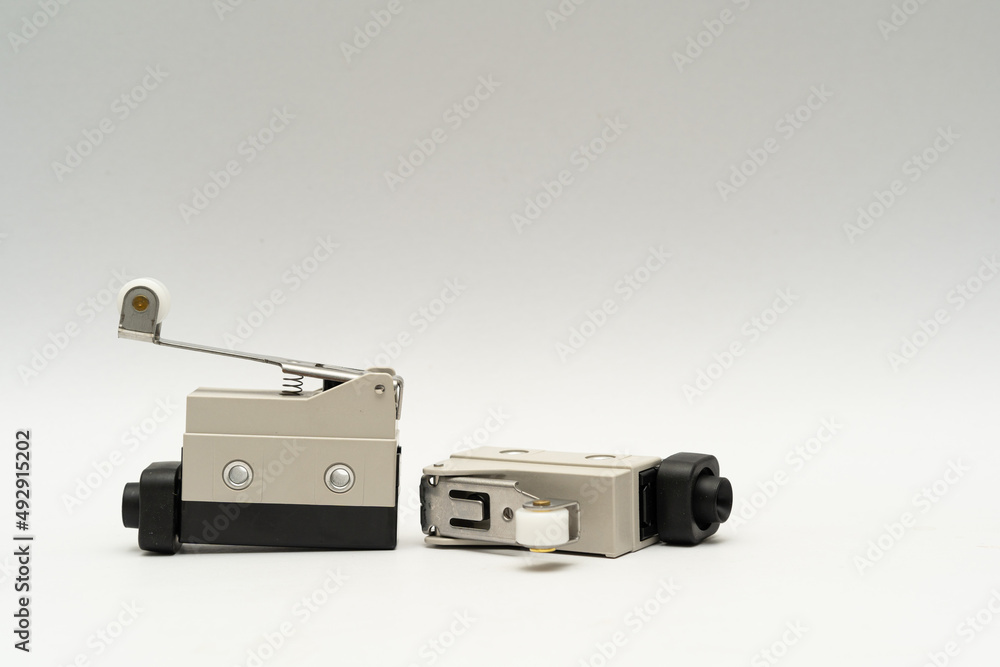 Limit switch sensor of the machine. Tiny limit switch for mechanical