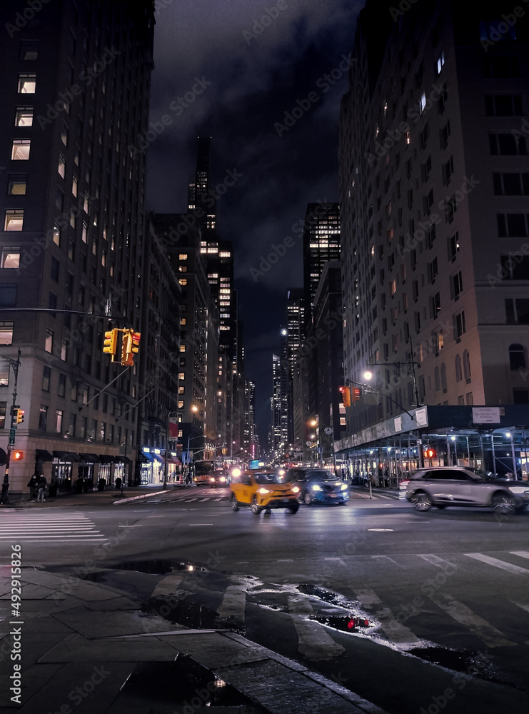  Avenue of The Americas Corner at Night. New York