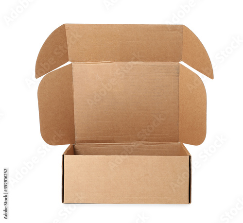 Empty open cardboard box isolated on white © New Africa