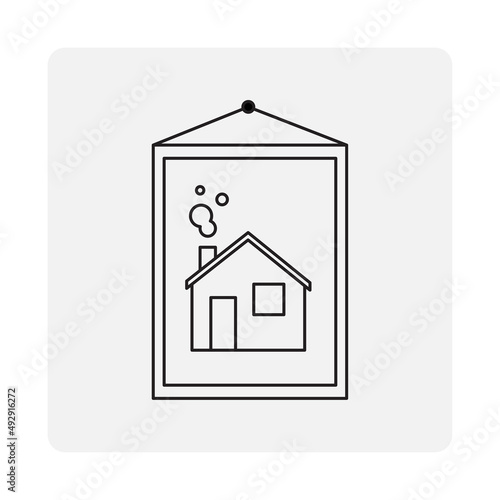 Icon with house in flat style. Business concept. Black icon with house in vintage style. Vector illustration. stock image.