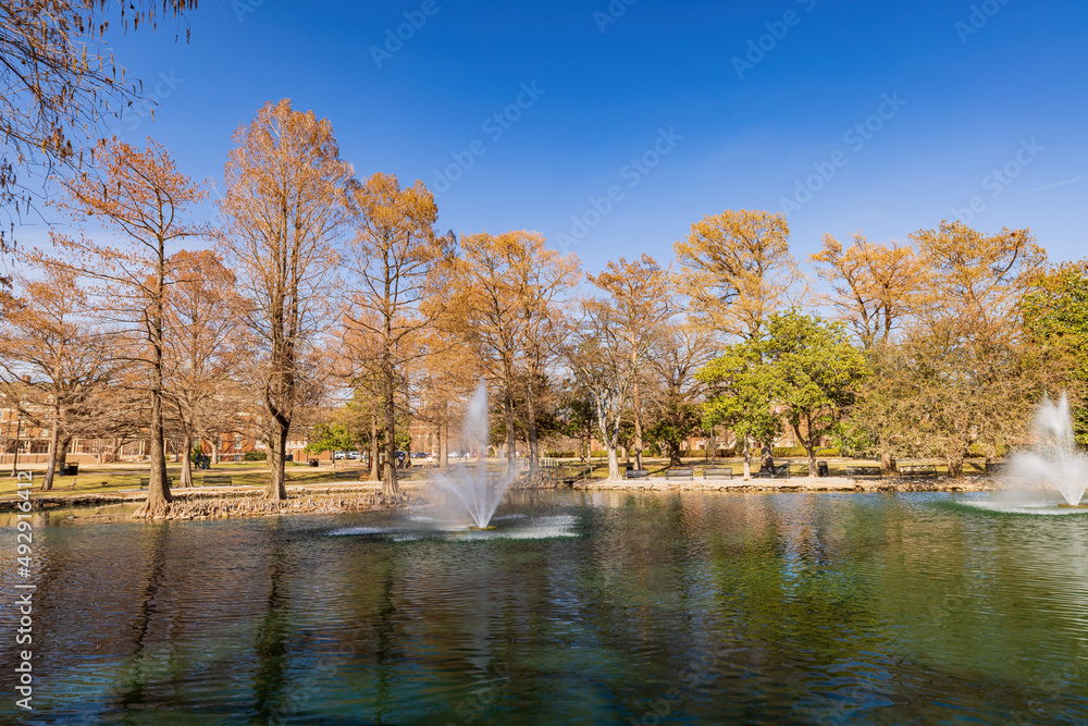 Sunny exteior view of the campus of Oklahoma State University