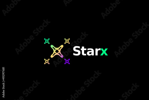 letter x star  flat simple tech modern logo