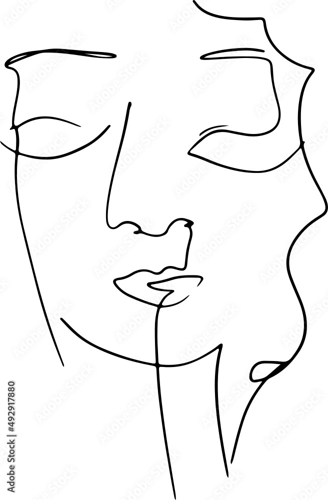 Trendy vector set of illustrations in minimal linear style. Face continuous line art. Trendy vector set of illustrations in minimal linear style. Face continuous line art.
