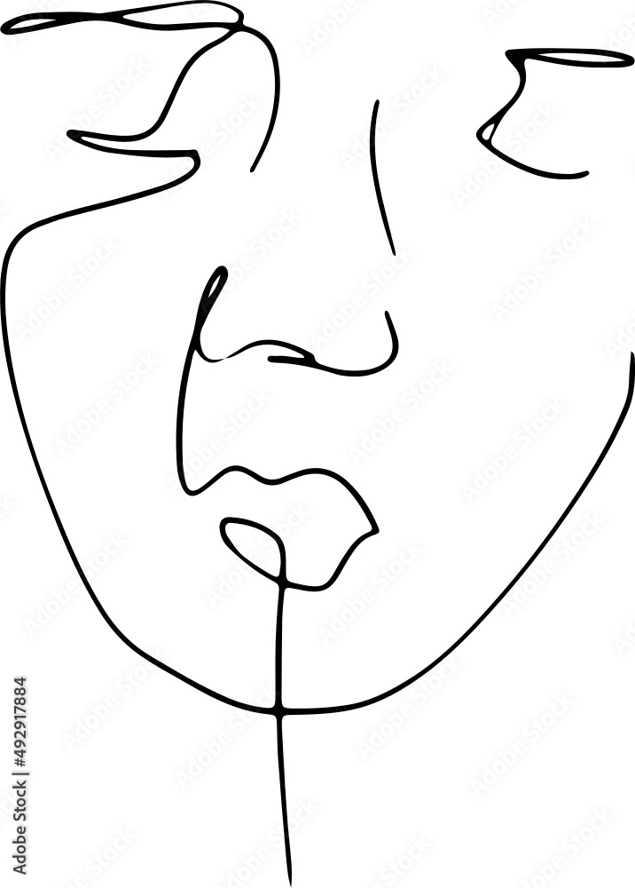 Trendy vector set of illustrations in minimal linear style. Face continuous line art.