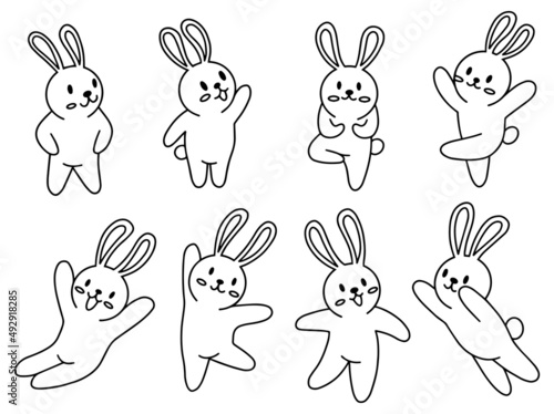 Set of Cute Line Art Rabbit for Spring and Easter