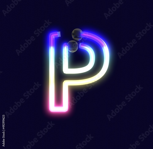 Neon Lights Themed Characters Letter P