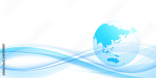 立体感のある地球と青い曲線	
