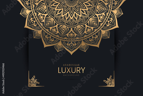 Luxury ornamental mandala background design in golden color floral corner frame Arabic Islamic arabesque