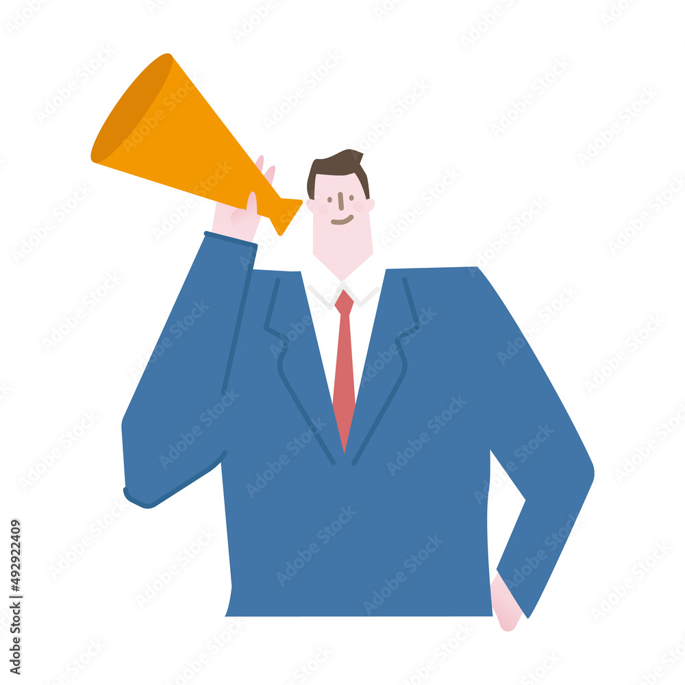 Vector illustration of a man in a suit laughing with a megaphone. Vector illustration of a man in a suit laughing with a megaphone.