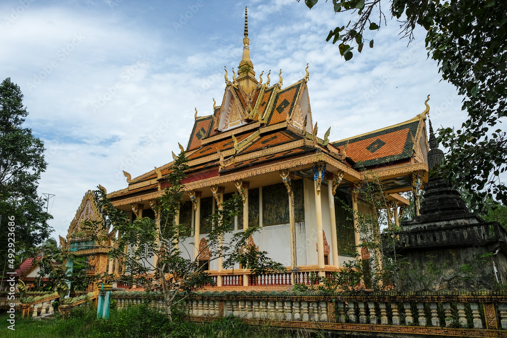 Kampot, Cambodia - February 2022: Toek Vil Pagoda in Kampot on February 26, 2022 in Cambodia.