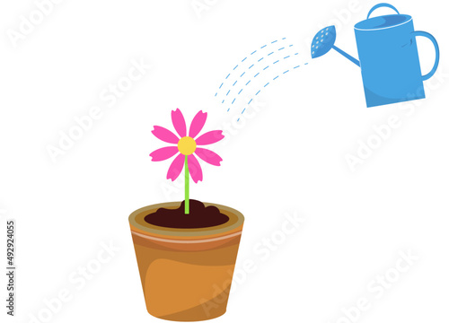 植木鉢の花 水やり じょうろ イラスト素材