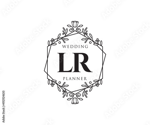 LR Initials letter Wedding monogram logos collection, hand drawn modern minimalistic and floral templates for Invitation cards, Save the Date, elegant identity for restaurant, boutique, cafe in vector