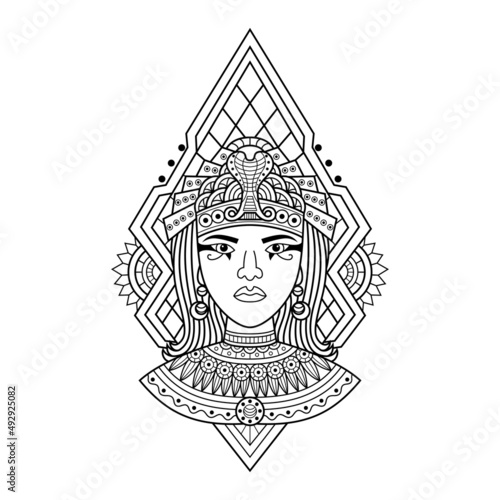 Hand drawn of cleopatra in zentangle style