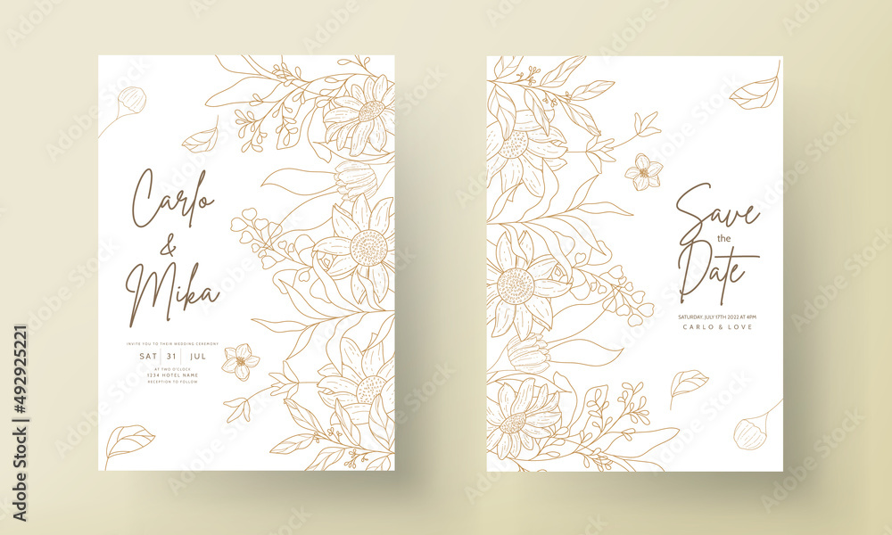 Wedding card with simple and elegant floral ornament