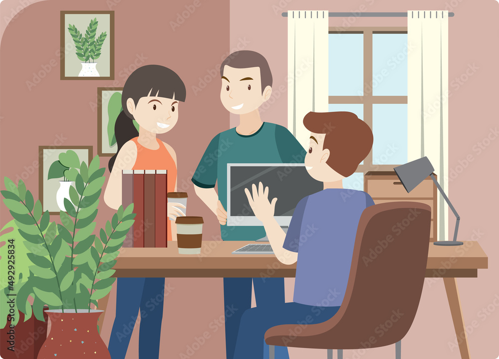 Workplace interior in flat design concept Workplace interior in flat design concept