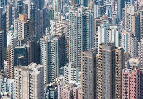 Aerial view of high rise buildings in Hong Kong city