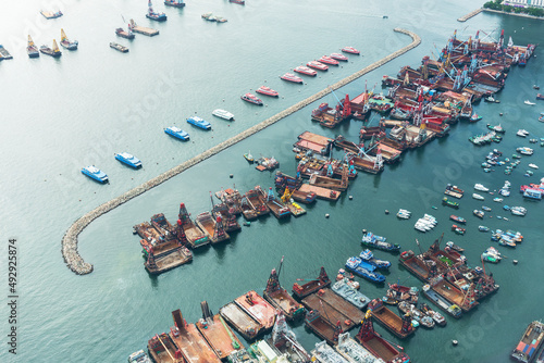 Aerial view of typhoon shelter in Hong Kong city photo