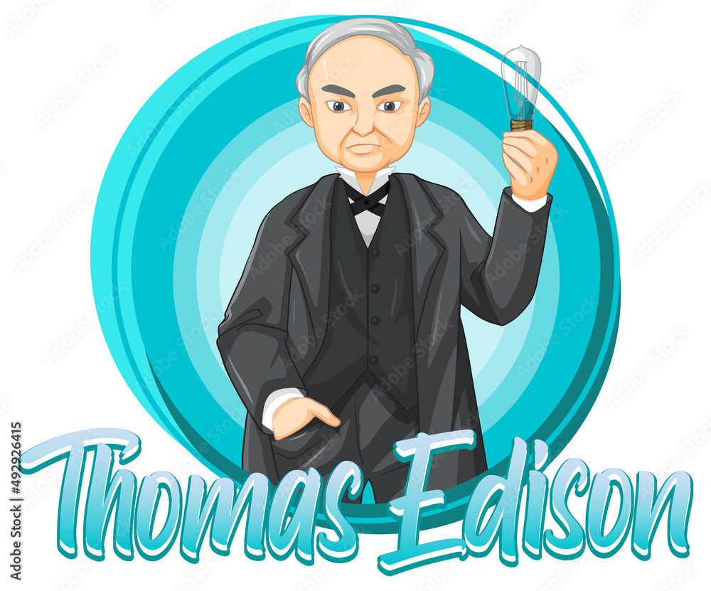 Αυτοκόλλητο Portrait of Thomas Edison in cartoon style