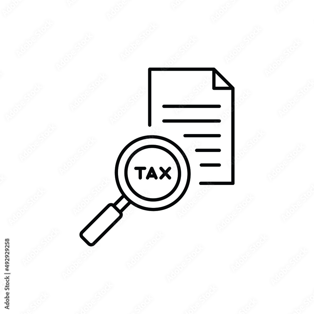Tax identification icon. Simple outline style. Document with magnifying glass, file analysis concept. Vector illustration design isolated. EPS 10. Tax identification icon. Simple outline style. Document with magnifying glass, file analysis concept. Vector illustration design isolated. EPS 10.