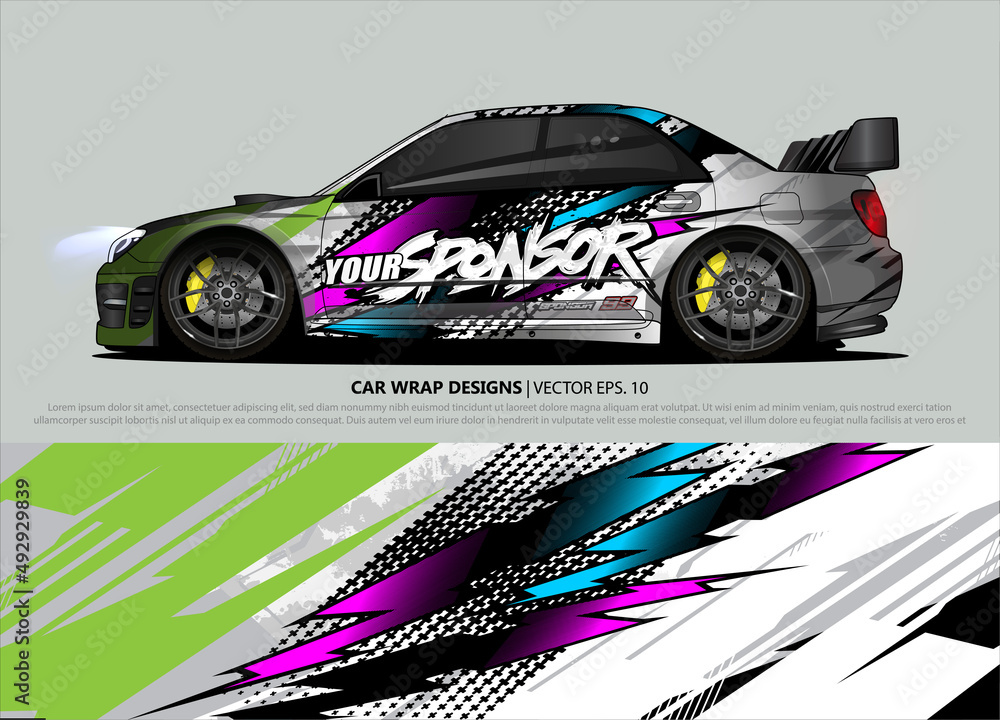 Race car wrap design vector for vehicle vinyl sticker and automotive decal livery
Race car wrap design vector for vehicle vinyl sticker and automotive decal livery