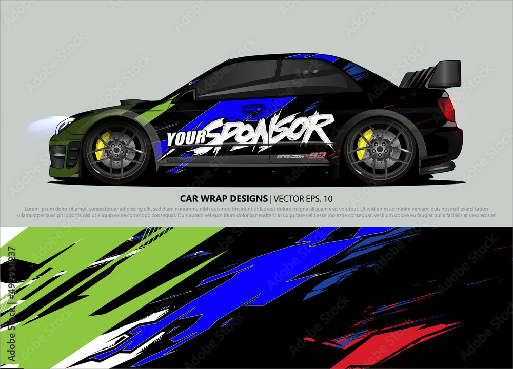 Race car wrap design vector for vehicle vinyl sticker and automotive decal livery
Race car wrap design vector for vehicle vinyl sticker and automotive decal livery