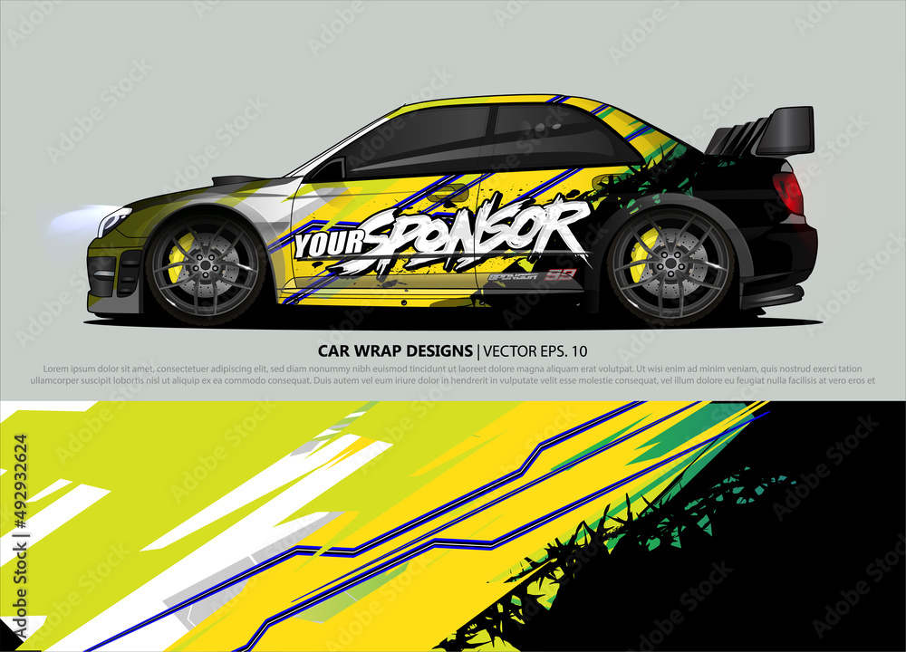 Race car wrap design vector for vehicle vinyl sticker and automotive decal livery Race car wrap design vector for vehicle vinyl sticker and automotive decal livery