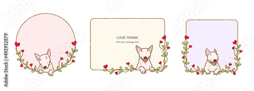 Frame with Cartoon bull terrier dog , Lovely dog in love on valentines day illustration Frame