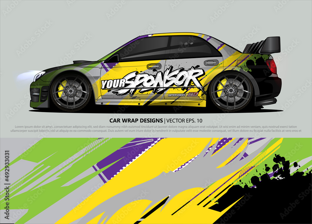 Race car wrap design vector for vehicle vinyl sticker and automotive decal livery Race car wrap design vector for vehicle vinyl sticker and automotive decal livery