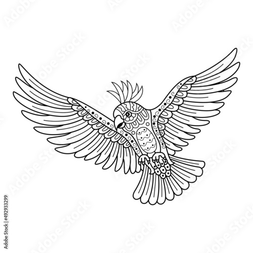 Hand drawn of Cockatoo in zentangle style