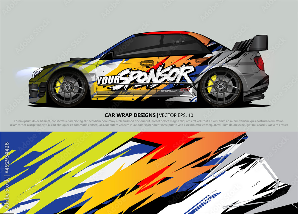 Car wrap decal design vector. abstract Graphic background kit designs for vehicle, race car, rally, livery, sport car
