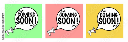 set of chat bubble designs with text coming soon.