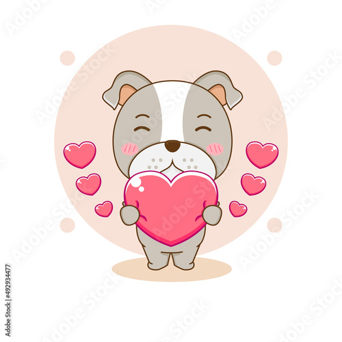 Cute bulldog holding love heart cartoon character