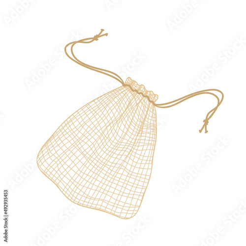 Mesh eco bag isolated on white background. Natural and biodegradable material pouch. Vector illustration in flat cartoon style. Eco friendly product. Zero waste concept. No plastic.