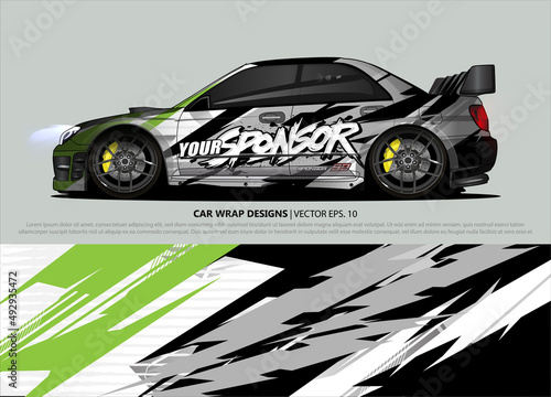 Car wrap decal design vector. abstract Graphic background kit designs for vehicle, race car, rally, livery, sport car
