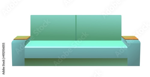 Blue sofa. Classic simple upholstered furniture to sit. Set of objects isolated on white background. front view. Vector