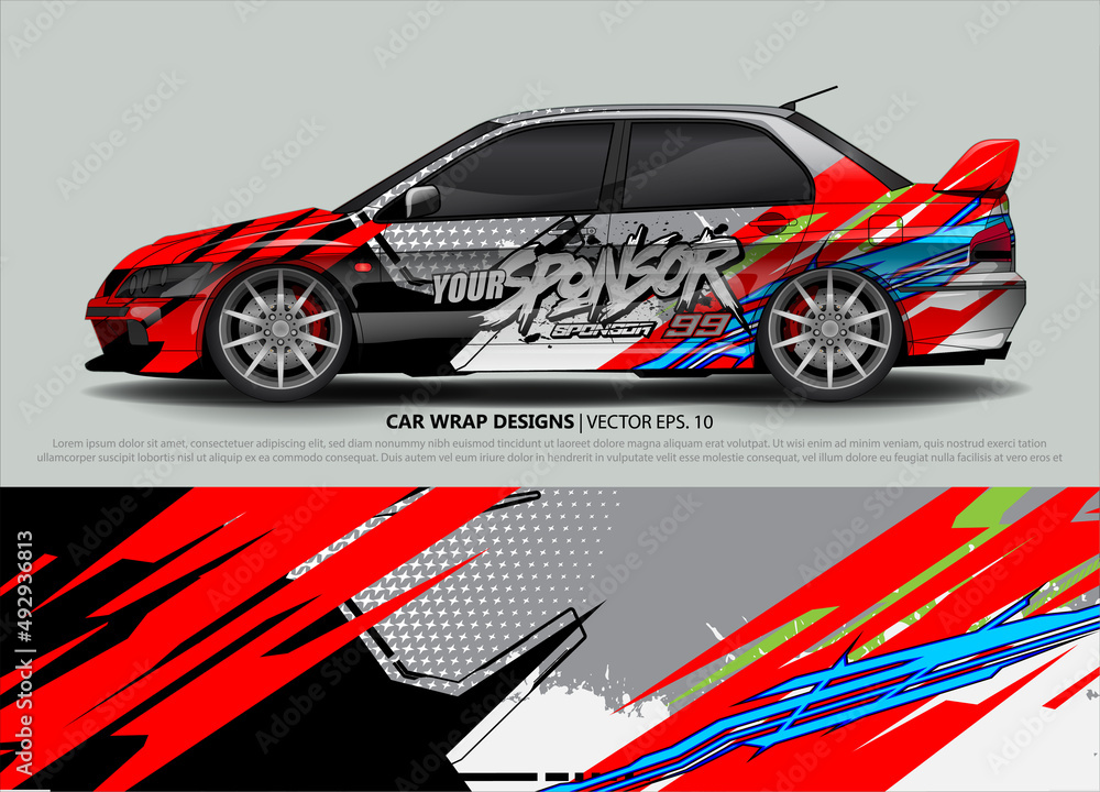 Car wrap decal design vector. abstract Graphic background kit designs for vehicle, race car, rally, livery, sport car
